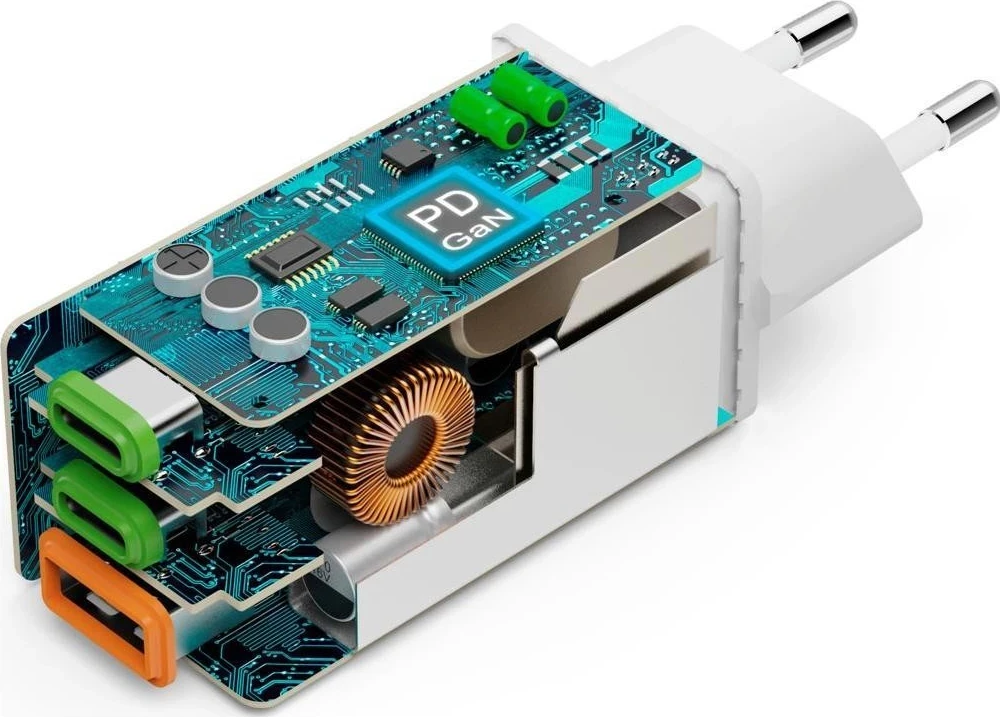 Mini GaN polnilec 65W, Hama, 2x USB-C, 1x USB-A, bel