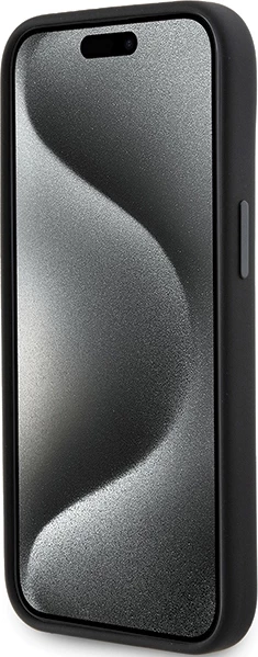 Ohišje iz silikona z ikoničnim kovinskim znakom Karl Lagerfeld za iPhone 15, črno