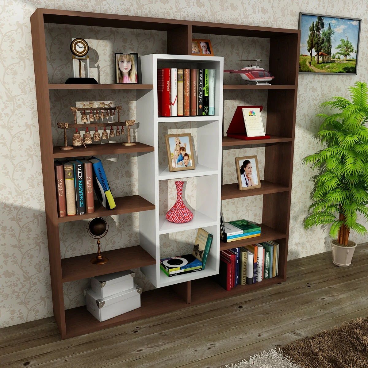 Raft za knjige Ample, wenge in bel — Hanah Home