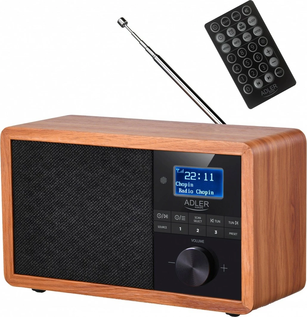 DAB+ radio z Bluetooth, USB, lesena barva Adler AD1184