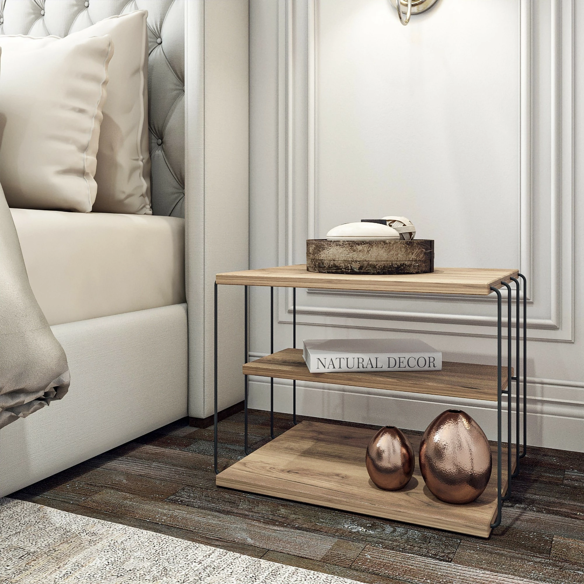 Stranska mizica z dvema policama, Atlantic Pine in črna, Lifon Hanah Home