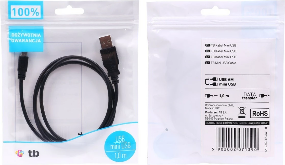 Kabеl USB, Mini USB, 1 m, črn - TB AKTBXKU3PBAW10B