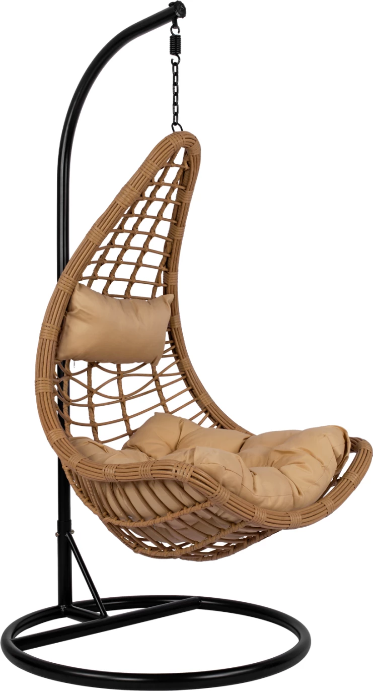 Viseče gnezdo LUCIA FH5676.01 iz bež ratana in blazin - črna kovina Φ95Χ195Hcm