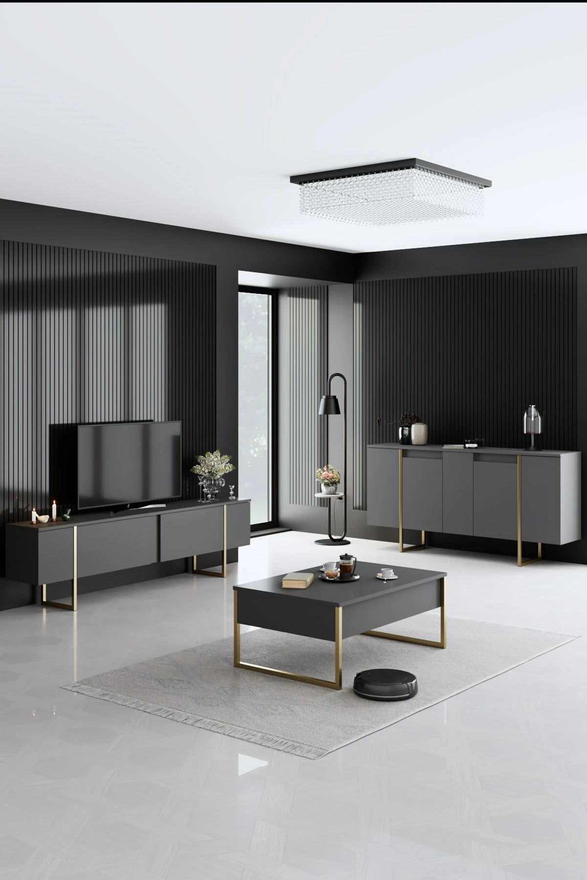 Konzola antracit z zlatimi detajli Skye Decor Luxe