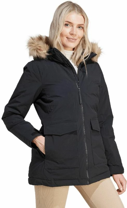 Dolga jakna z odstranljivim umetnim krznom adidas, ženska, črna