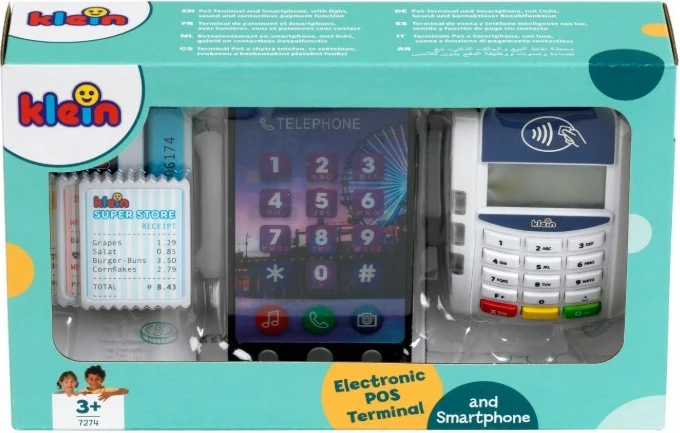 Igralni set elektronski POS-terminal s pametnim telefonom, 7 kosov, luč in zvoki, 3+, večbarven, Klein 7274