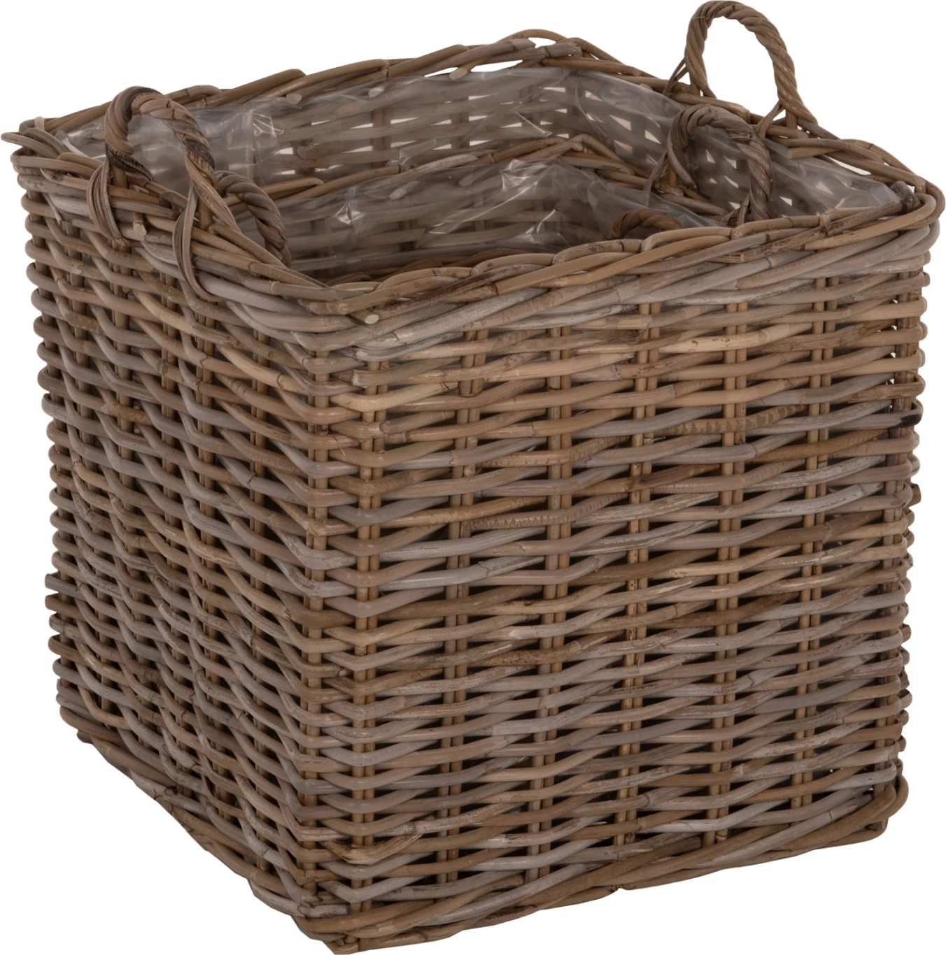 Dekorativne košare KATER 4 kosi FH9657 KUBU ratan v sivi barvi 52x52x50-57H cm