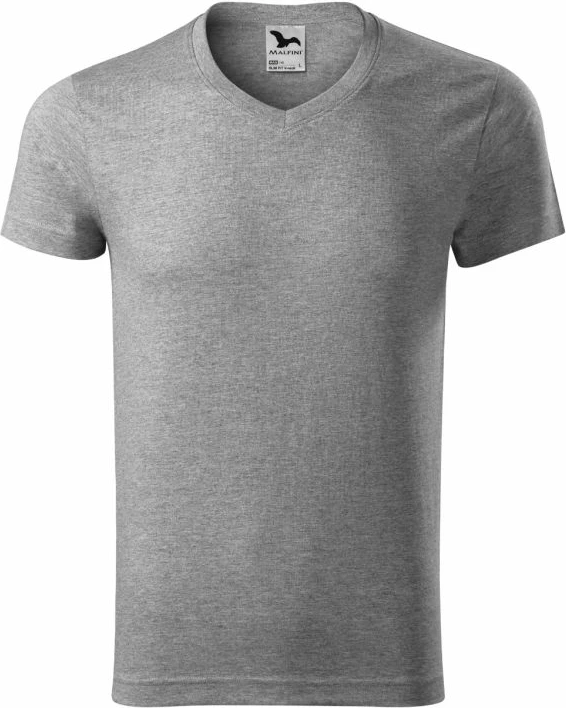 Majica slim fit z V-izrezom za moške, Malfini, siva melange