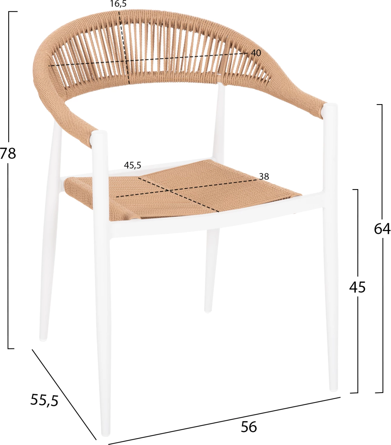 Aluminijasti naslanjač GRET FH5854.01 bel z bež PE ratanom 56x55.5x78H