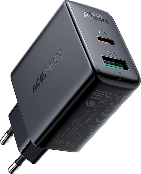 Stenski polnilec Acefast A5, 32W, USB Type-C/USB-A, bel