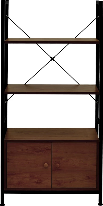 Stojalo s policami in omarico Kuili, črna kovina, MDF orehov odtenek, 60x36x121 cm