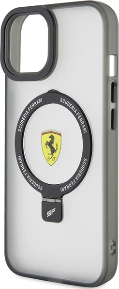 Ovitek za telefon Ferrari Ring Stand 2023 MagSafe za iPhone 15 Plus / iPhone 14 Plus, črn