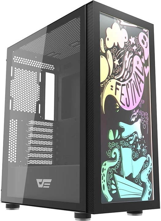 Računalniško ohišje Darkflash DK210 Graffiti, Mid Tower, ATX/M-ATX/ITX, brez ventilatorjev, črno
