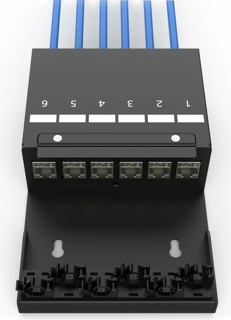 Konzolidirna omarica za omrežje za 6 Keystone modulov, upravljanje kablov, črna, jeklo, Digitus