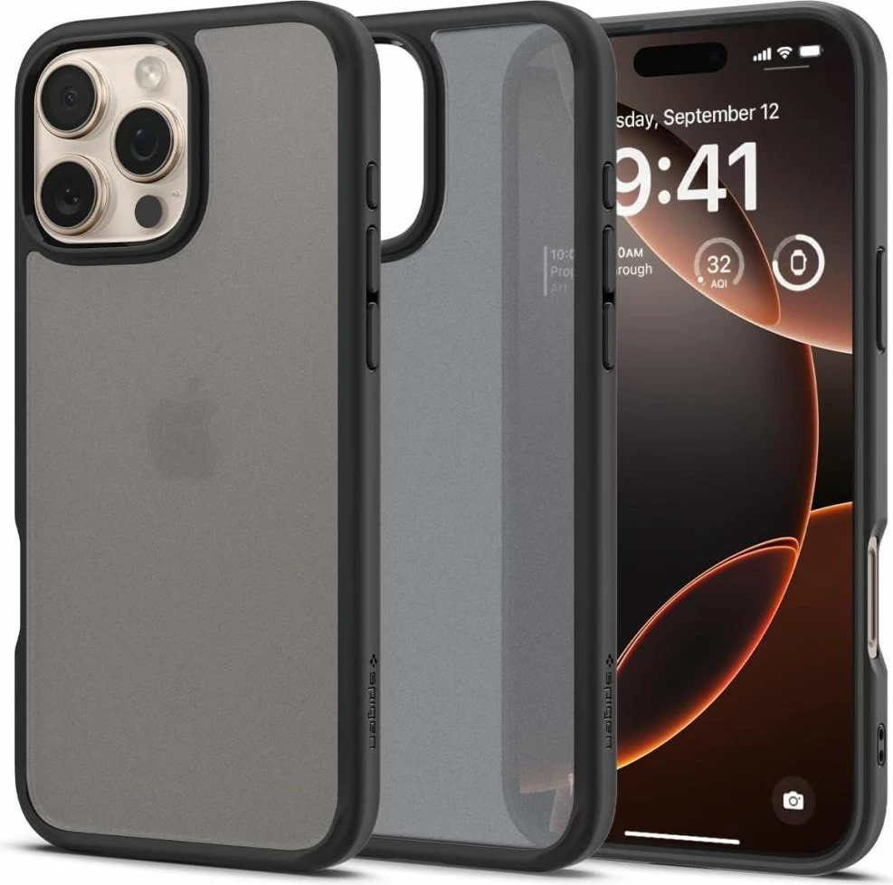 Ovitek za telefon Spigen Ultra Hybrid za iPhone 16 Pro, črn