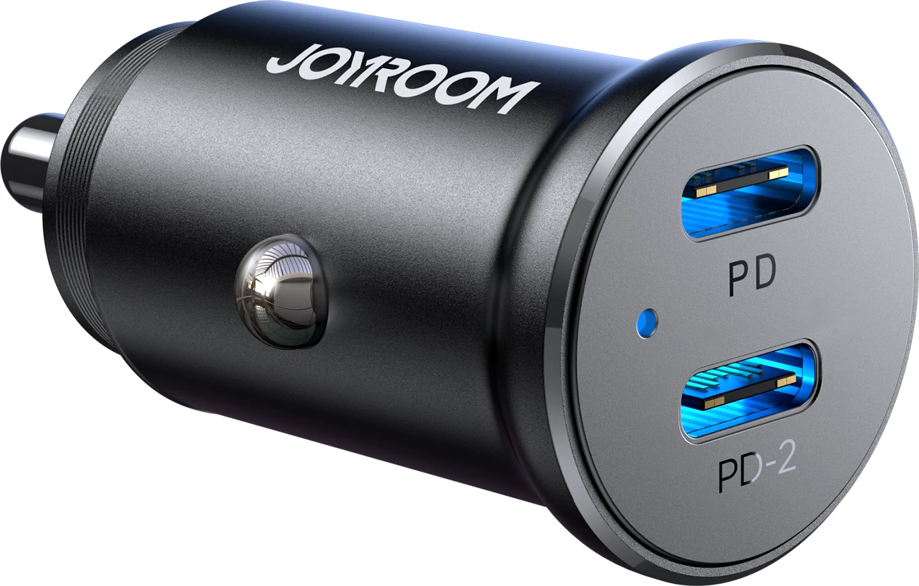 Avto polnilec, Joyroom JR-CCN06, 2x USB-C, 30W, kovina, črn
