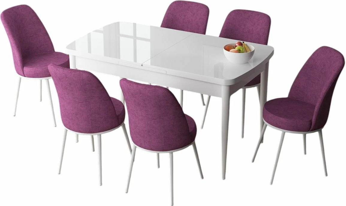 Raztegljiva jedilna miza z 6 stoli, 7-delni set, Skye Decor Zen, bela in vijolična