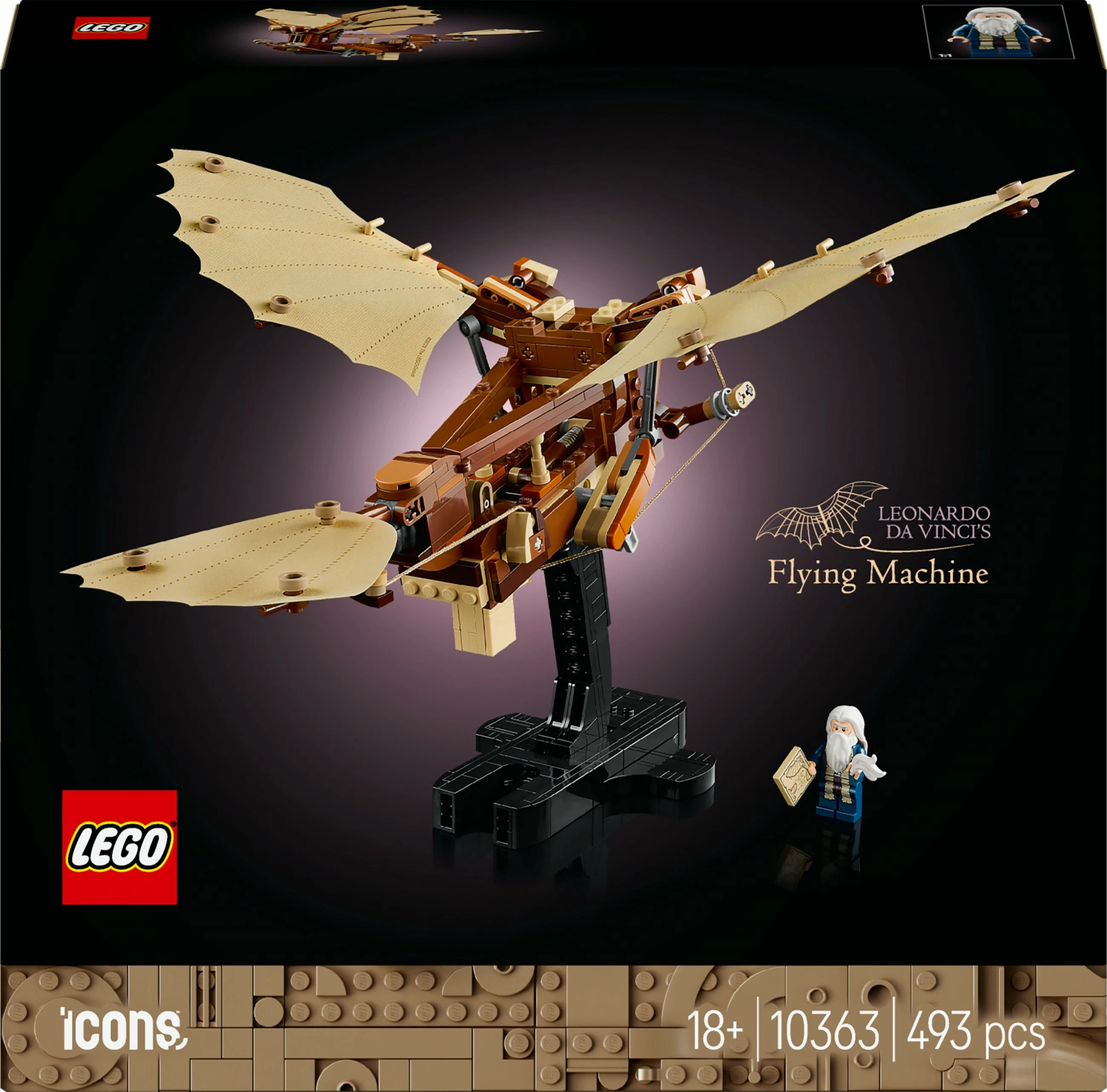 Model zgodovinske leteče naprave Leonardo da Vinci, LEGO set, 493 delov, večbarven