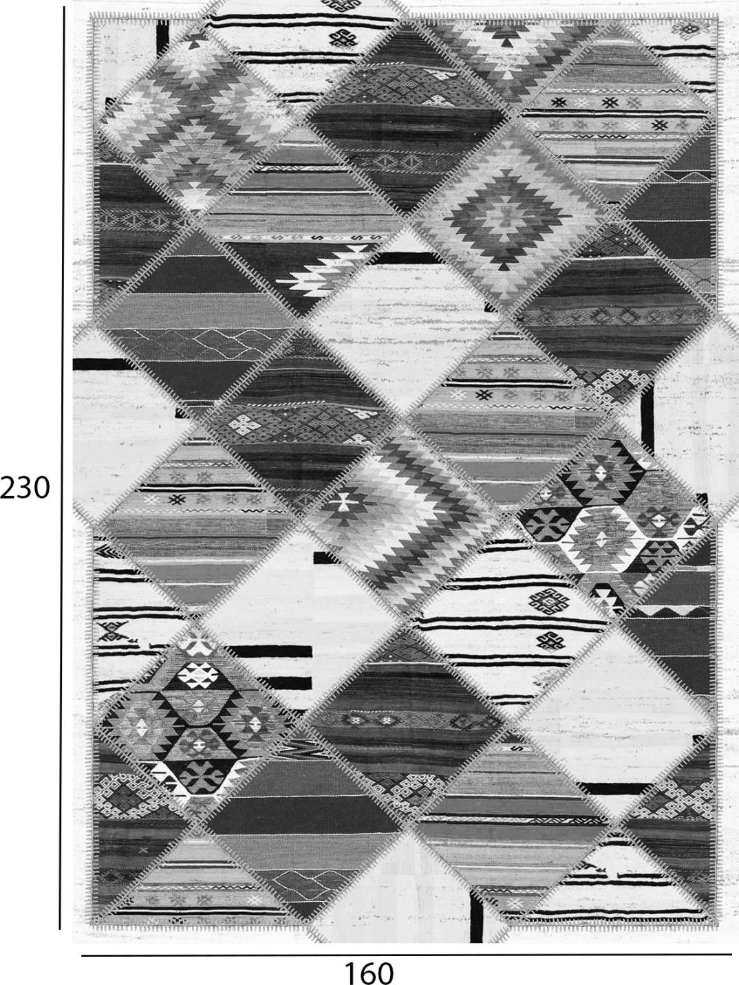 Etnična preproga s resicami, siva, 160x230 cm