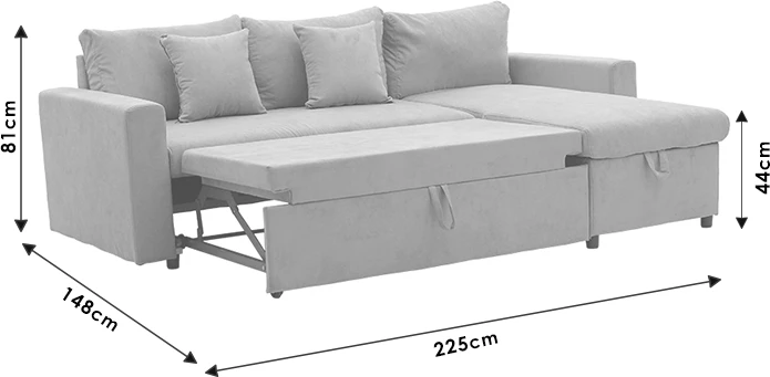 Kotna raztegljiva sedežna garnitura, obojestranska, mint zelena, 225x148x81 cm