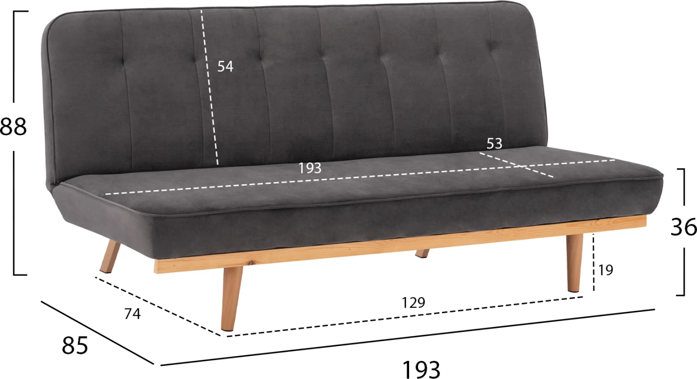 Trosed kavč postelja iz žameta sive barve FH3168.01 193x85x88cm
