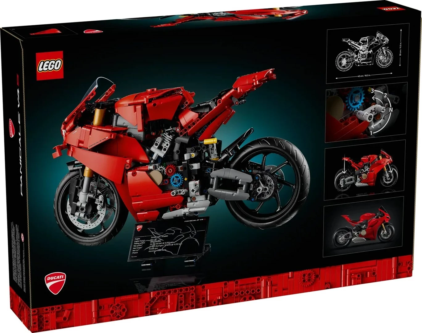 Detajni model motocikla LEGO Technic Ducati Panigale V4 S, Model 42202, rdeč