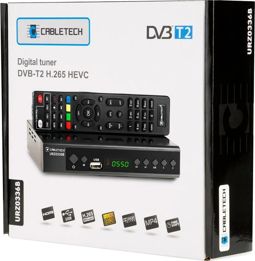 Digitalni dekoder Cabletech URZ0336, DVB-T2, H.265 HEVC, črn