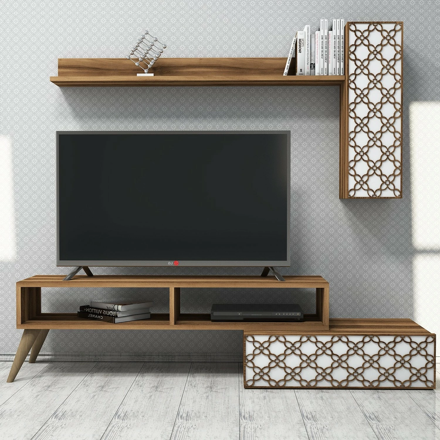 Komoda za TV Planet, Hanah Home, oreh in bela