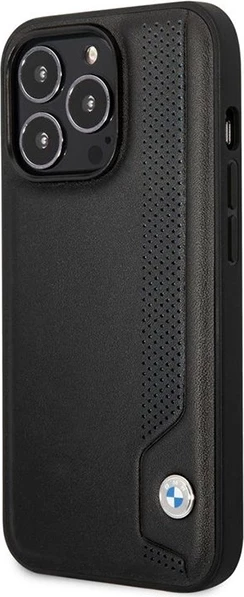 Ovitek za iPhone 14 Pro 6.1" , trdo ohišje, umetno usnje, črn z modrimi pikami — BMW BMHCP14L22RBDK