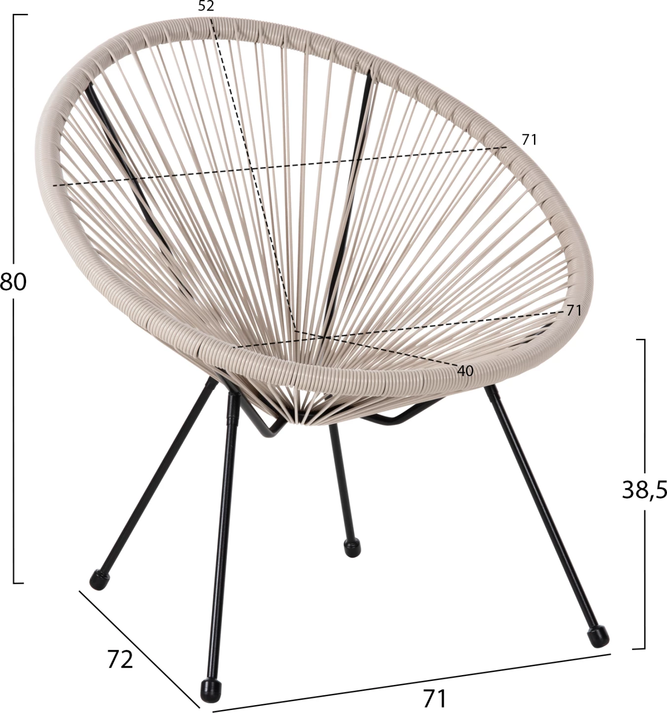 Vrtni naslanjač tipa gnezdo ACAPULCO FH5872.03 črna kovina-sintetični ratan v ecru 71x72x80Hcm