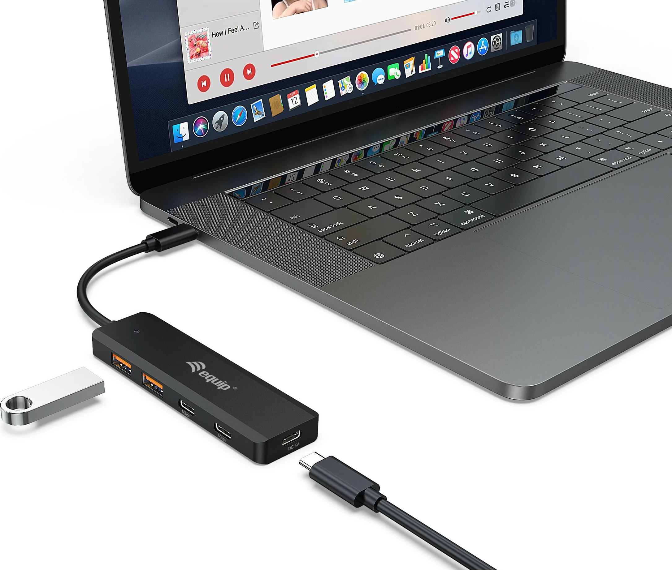 USB razdelilec Equip 128966, 4 priključki, USB-C/USB-A, 10Gbps, črn
