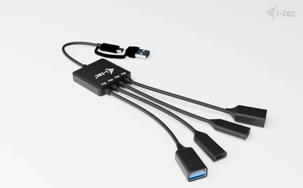 HUB s kablom I-Tec USB-C/USB-A 4 porte 3.2 Gen 1, črn