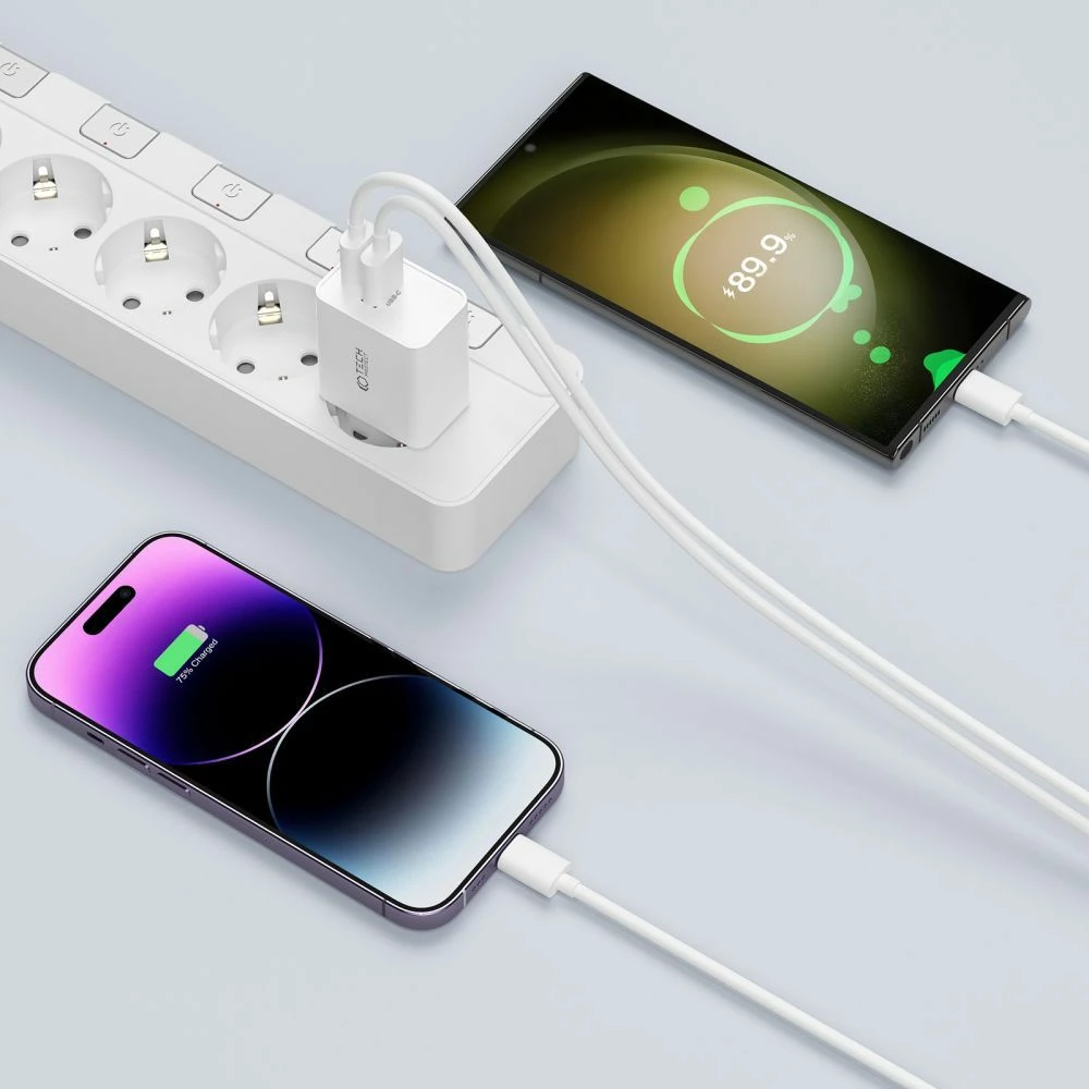 Omrežni polnilnik, 2x USB-C PD 35W, bel — Tech‑Protect C35W