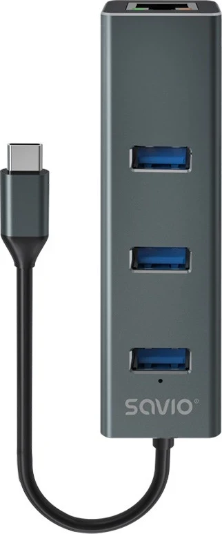 Razdelilnik Savio AK-57 USB-C - 3 x USB-A, 5000 MB/s, sivo