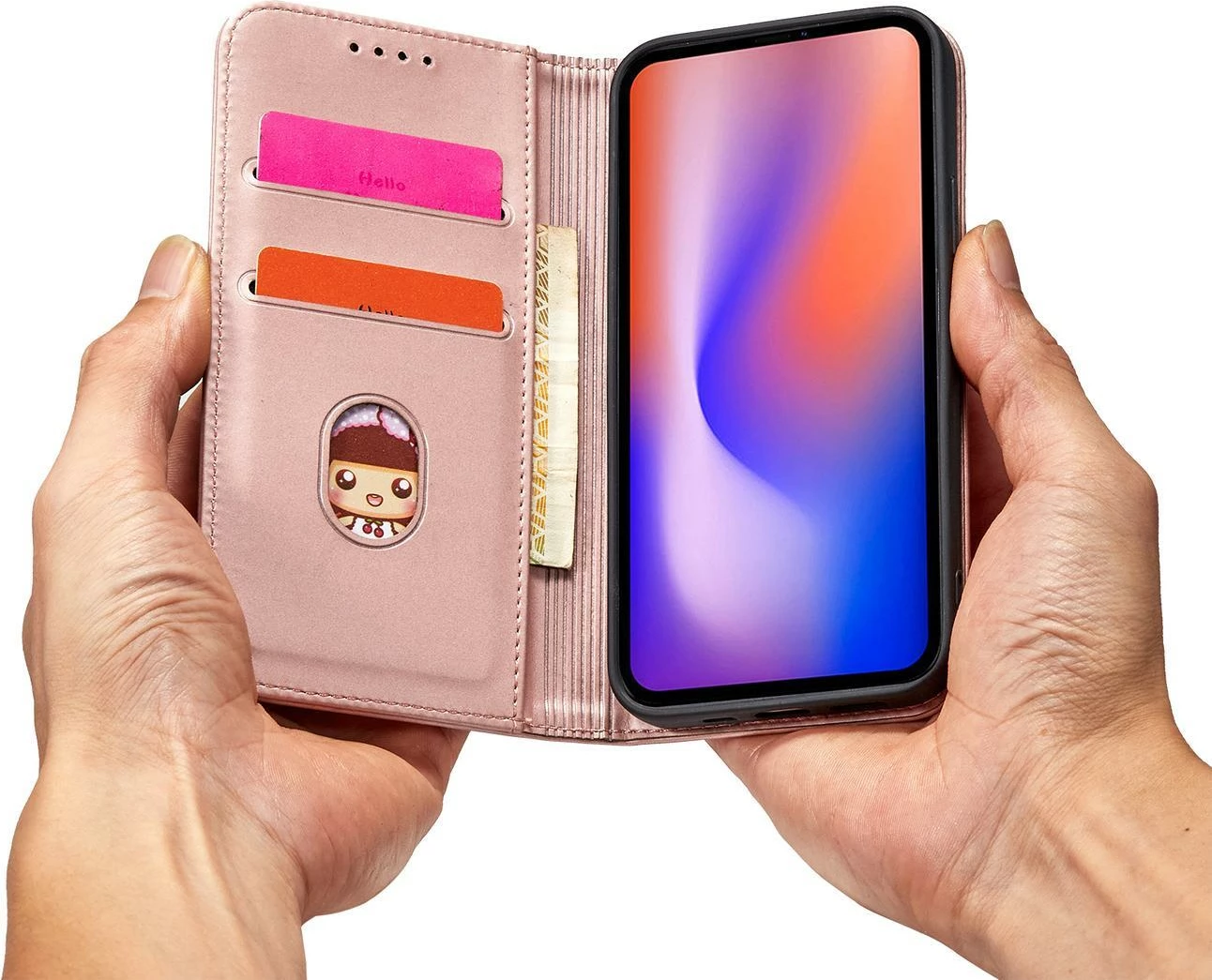 Magnetni ovitek za kartice Hurtel za iPhone 12 Pro, z denarnico in stojalom, rožnat