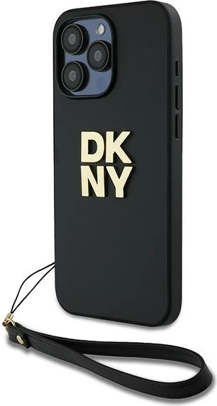 Ovitek za telefon z zapestnim trakom DKNY Stock Logo za iPhone 15 Pro Max, črn