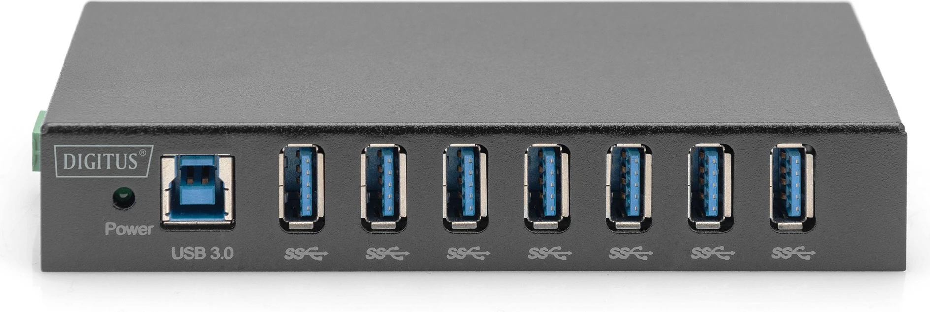Industrijski USB razdelilec Digitus, 7 vrat USB 3.0, kovinski, črn
