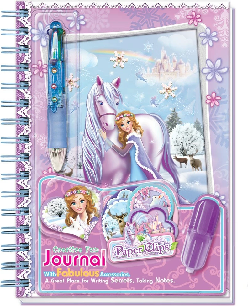 Spiralna zvezek s konjsko tematiko, set Pulio Horse Pecoware — z večbarvnim pisalom, 3D nalepkami, sponkami in markerjem