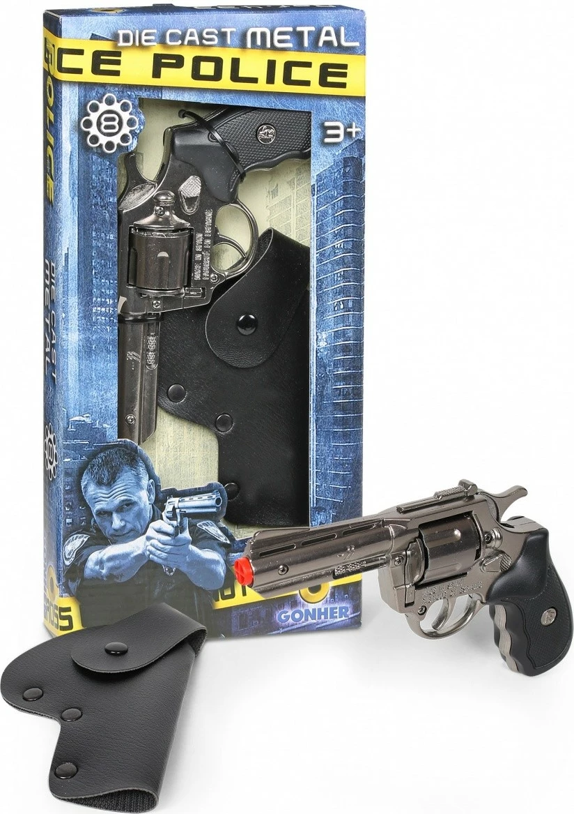 Revolver igralna kovinska s futralom Gonher, Pulio, za fante, črno/srebrn