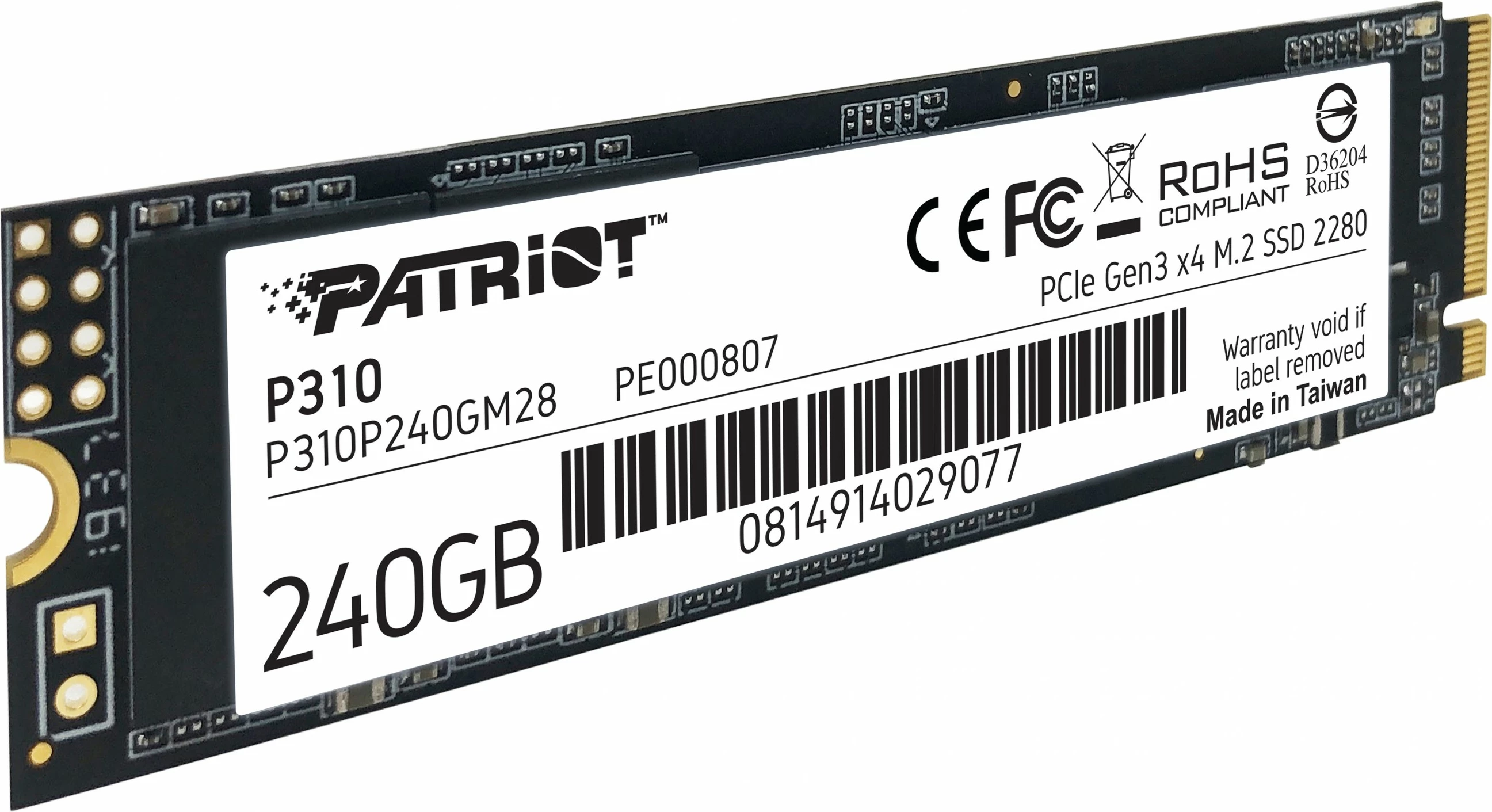 SSD M.2 Patriot P310 240 GB, PCIe 3.0 x4, NVMe 1.3