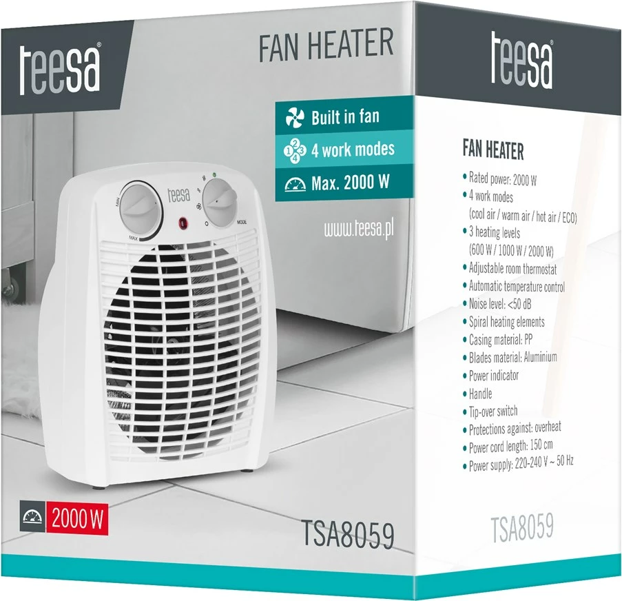 Grelnik z ventilatorjem Teesa TSA8059, 2000 W, bel