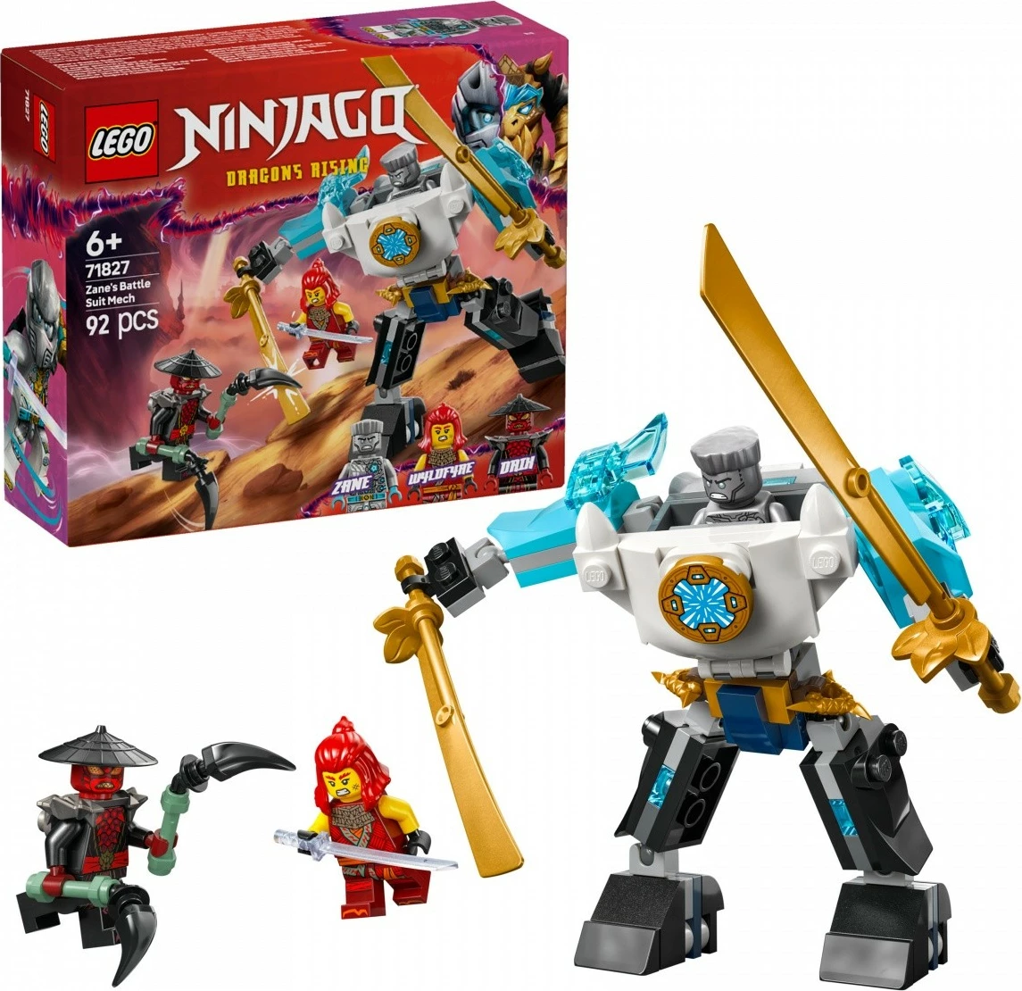 Gradbeni set LEGO Ninjago Zane's Battle Armor Mech 71827, 92 kosi, za otroke