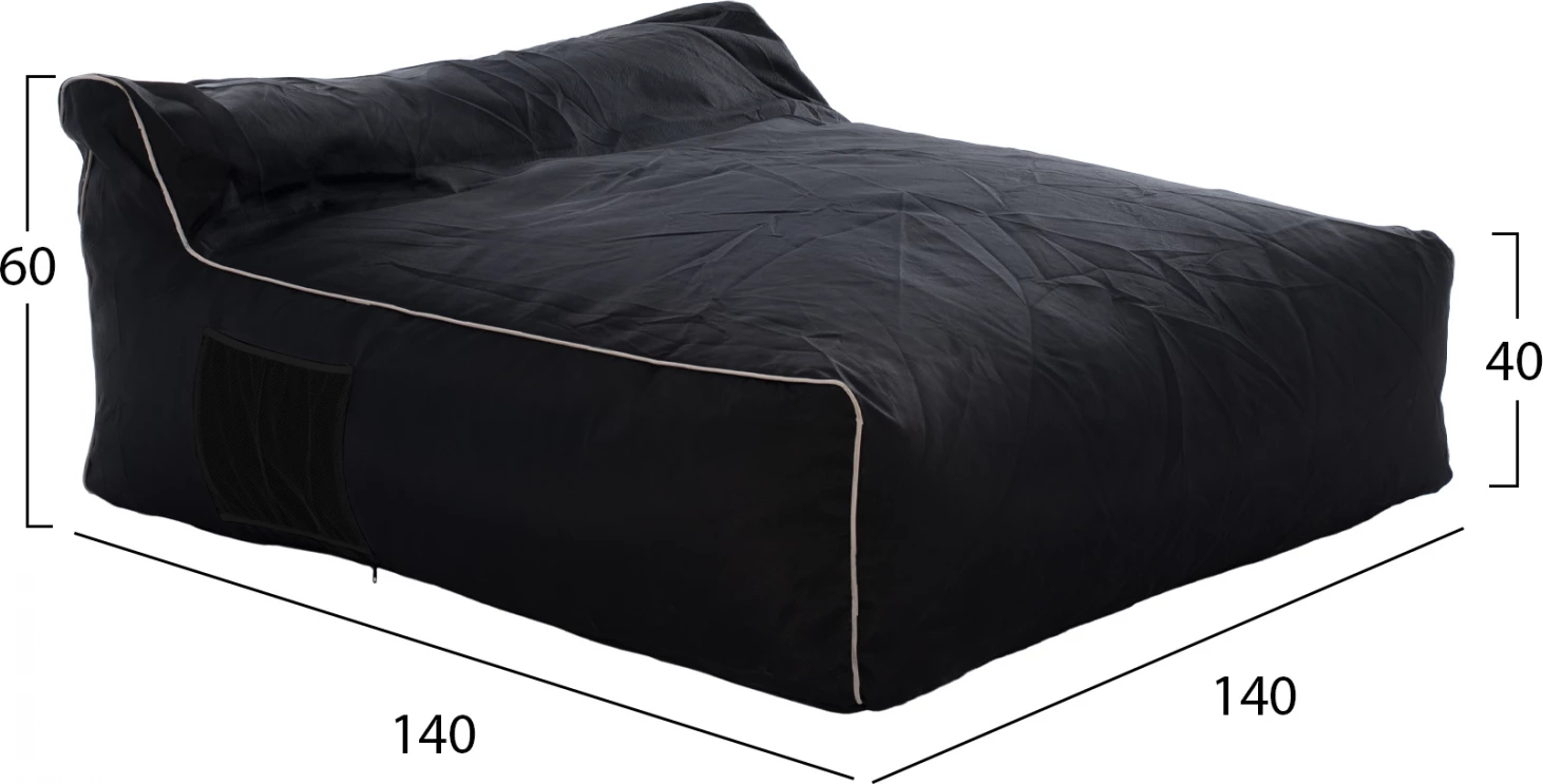 Pouf za dva v črni barvi z belim robom FH5773.12 140x140x40-60 cm