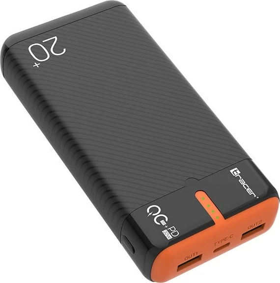 Power bank 20000 mAh, črn z oranžnimi detajli, Tracer EnerGen