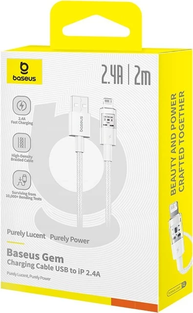 Hitri polnilni kabel Gem USB na IP Baseus, 2 m, bel