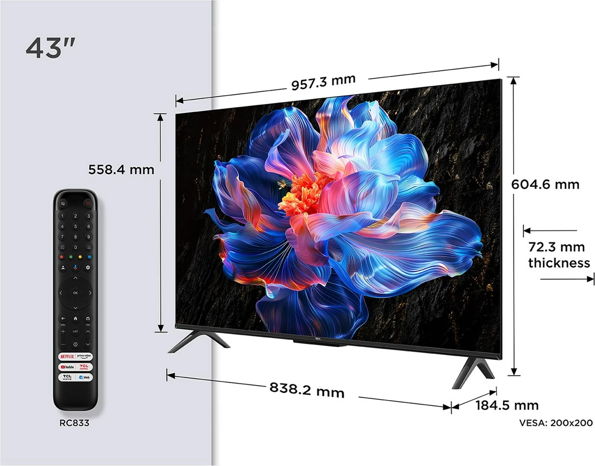 Televizor 43" 4K Ultra HD Google TV, TCL 43P69K, črn