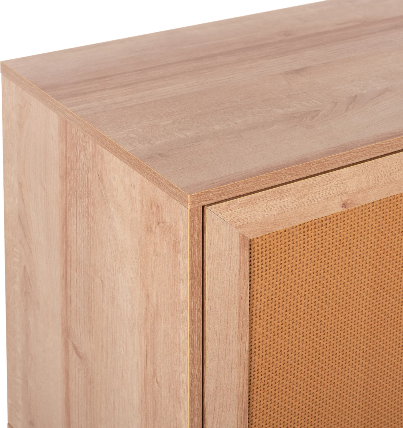 TV stojalo iz melamina z ratanovimi vrati COLM FH9223.11 naravna barva 120x39x56,5Hcm