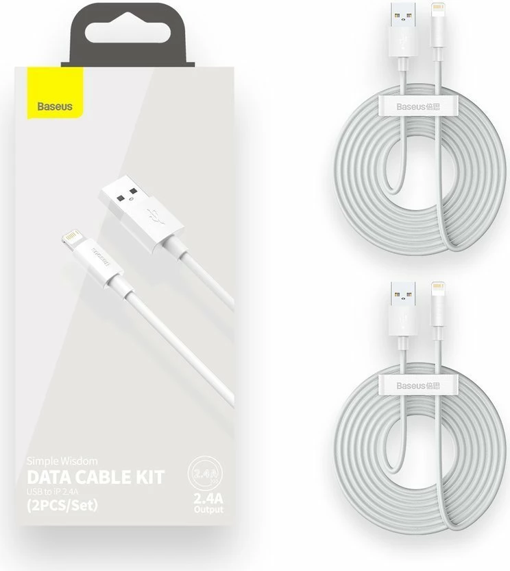 USB–Lightning kabel, 1,5 m, komplet 2 kosa, Baseus TZCALZJ-02, bela