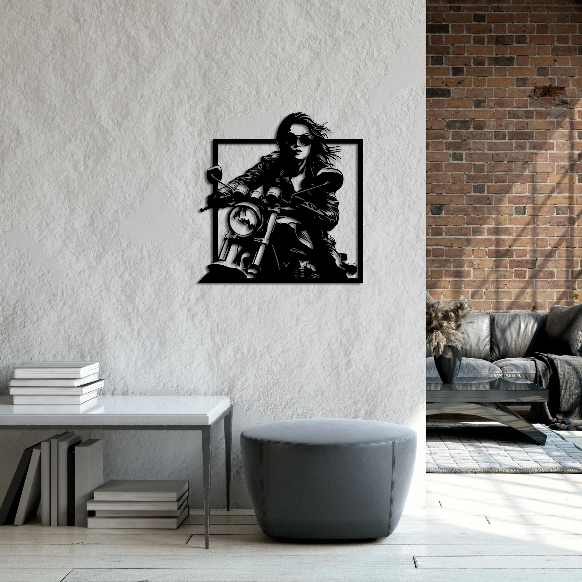 Dekorativni kovinski vzglavnik za steno Wallity Rider, črn, 52x54 cm