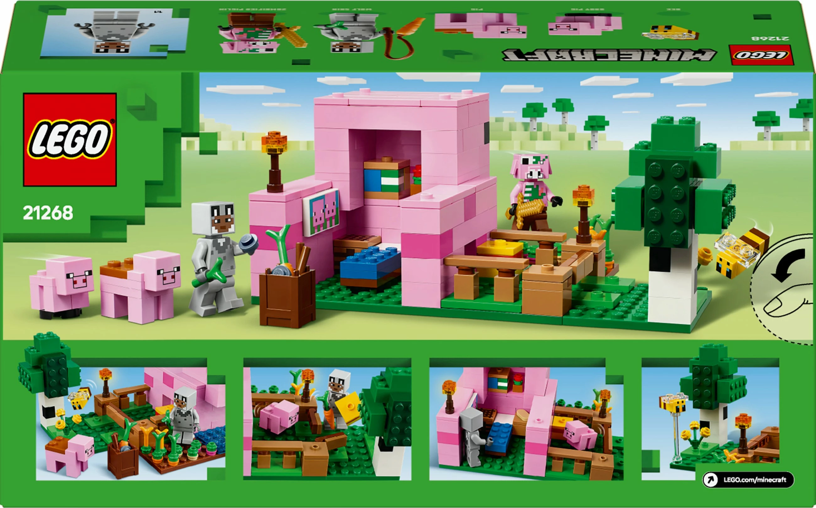 Gradbeni set LEGO Minecraft 21268 Hiša malih prašičkov, 238 kosov, večbarvno